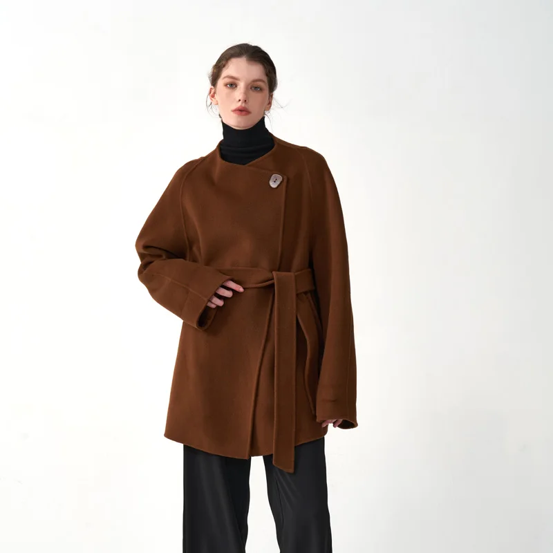 Imagem -02 - Classic Cashmere Womens Coat Inverno Macio e Confortável Dupla Face Woolen Wool Coat Redondo Pescoço Solto Roupas Femininas 2023