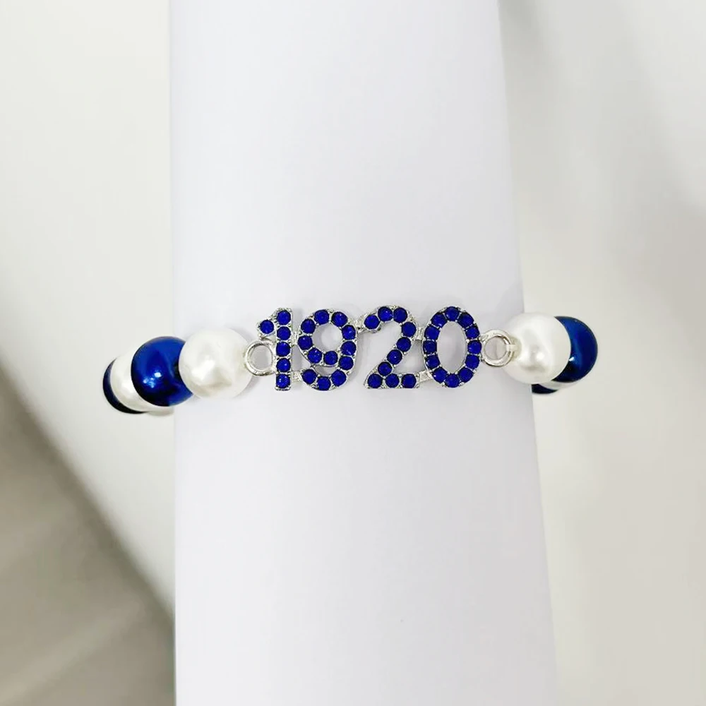 New Arrival Best Seller Zeta Phi Beta Design Symbol 1920 Blue and White Pearl Beaded Sister Bracelet