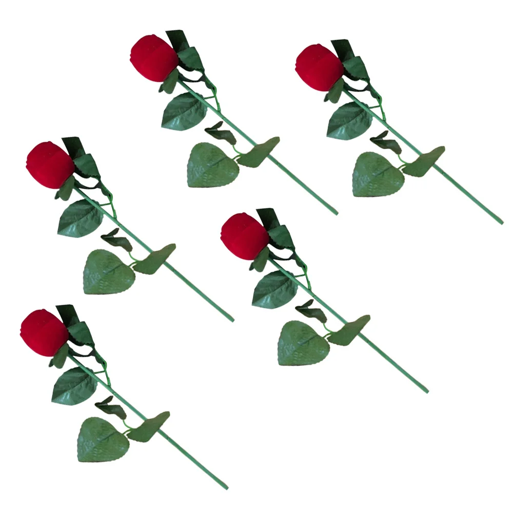 

5pcs Rose Ring Box Simulated Flower Jewelry Case Romantic Wedding Valentine'S Day Gift For Engagement Proposal Decoration