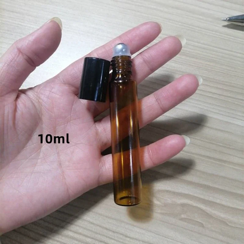 Essential Oil Bottle 1-10ml Small Tea Bead Glass Perfume Separate Amber Roller Empty Refillable Liquid Container Makeup Tools