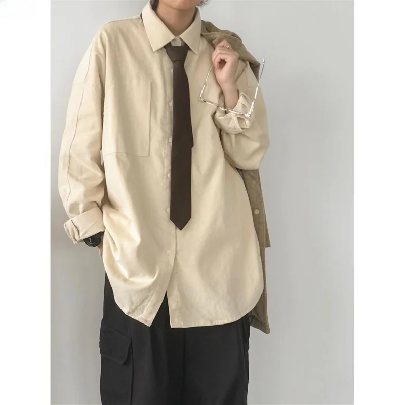 

Retro Corduroy Long Sve irt ex Loose Workwear Jaet Spring Autumn Korean Hong Kong Sle Faion Women's Men's Clot...