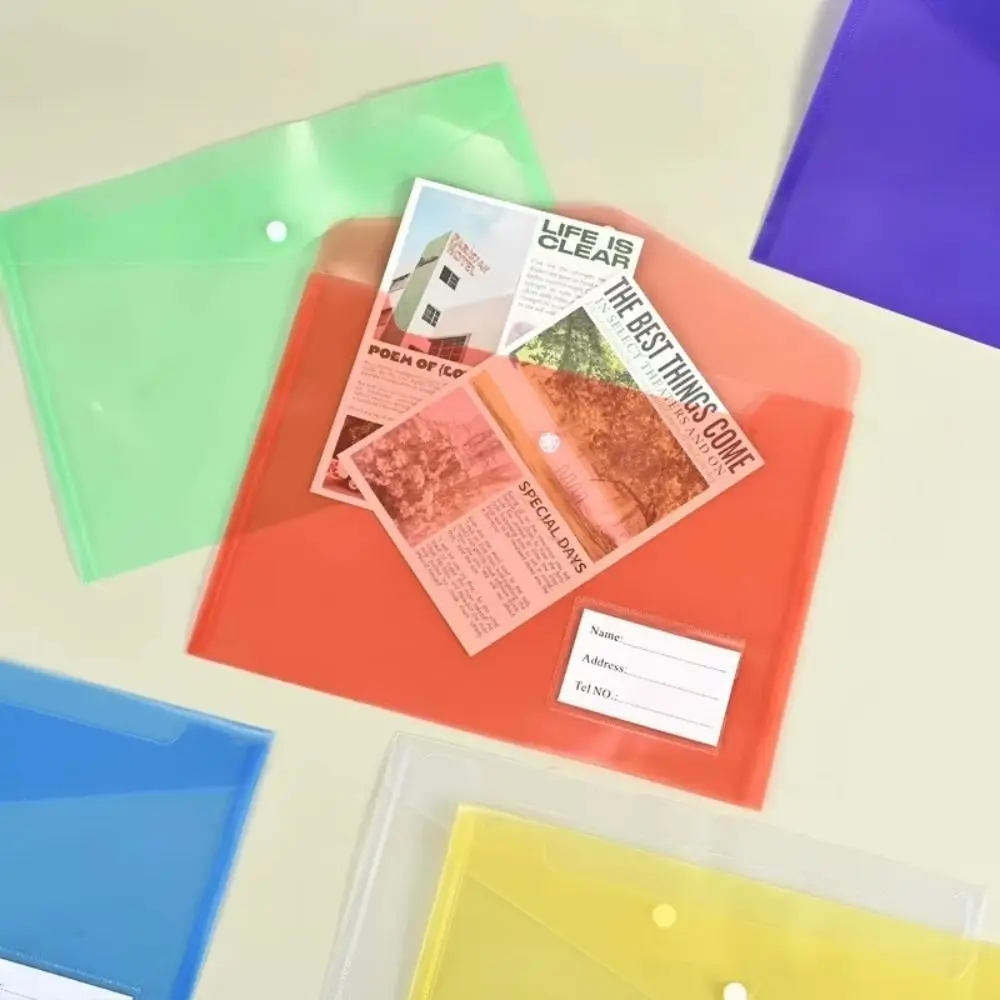 1Pcs with Label Pocket A4 Binder Pocket Clear Snap Button Document Files Folders Transparent Plastic Envelope Popper Wallets