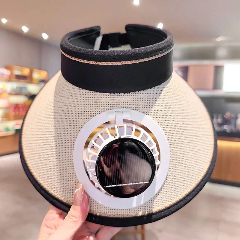 Sombrero para el sol con ventilador, diadema de ala ancha, diseño para hombres y mujeres, sombrero de ala ancha plegable de verano, ventilador giratorio recargable, sombrero para senderismo y Camping