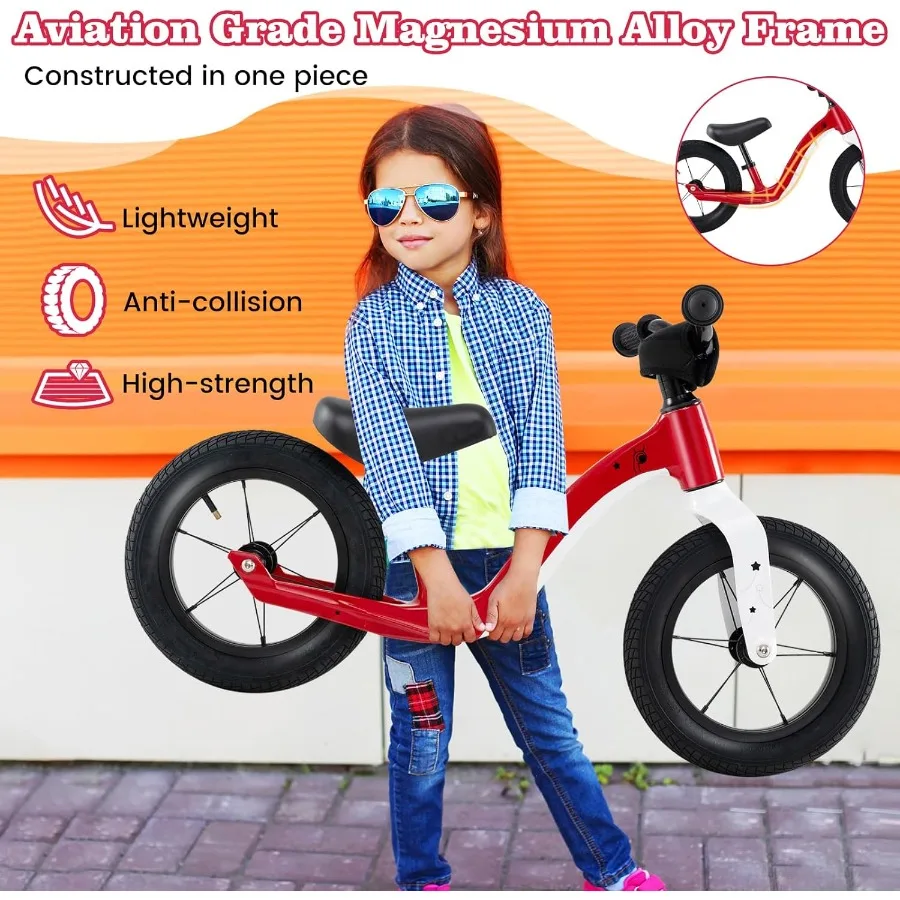 Bicicleta de equilíbrio para crianças, 12 espaços, empurrar para bebês, com assento acolchoado ajustável, ultraleve, estrutura de liga de magnésio, sem pedal wa