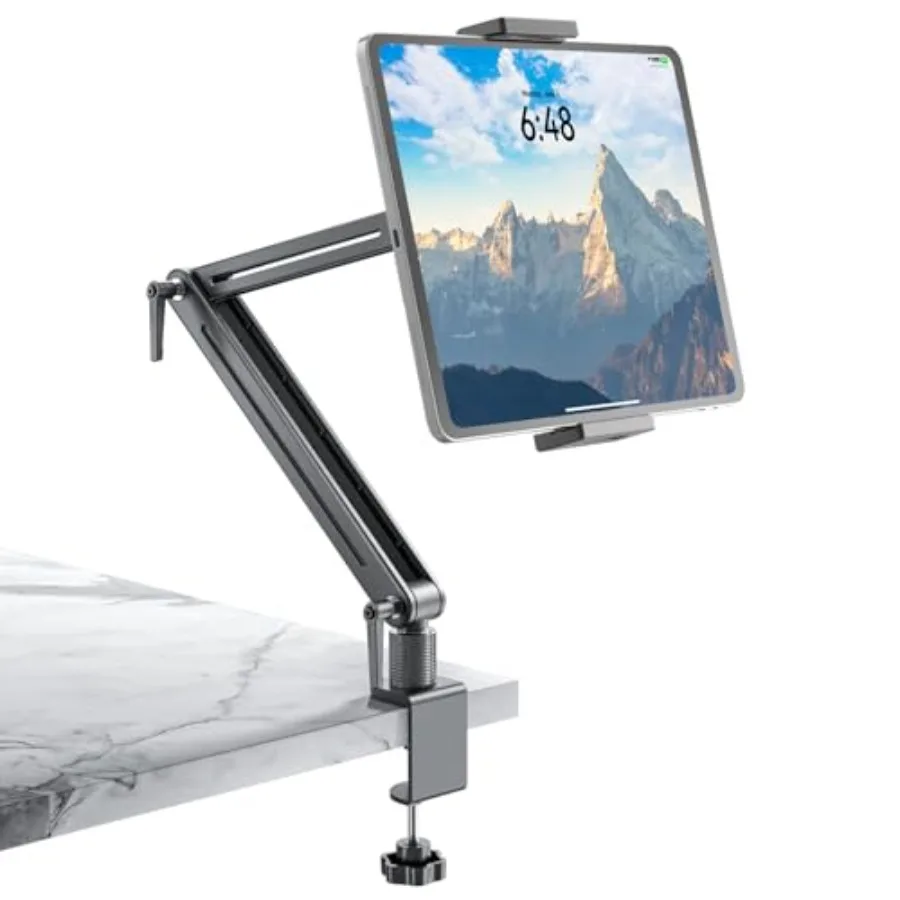 

Jakeko Adjustable Tablet Mount for Desk - 360 Degree Rotating Base Tall Arm Holder Stand Swivel Flexible Clamp for Tablet/Porta