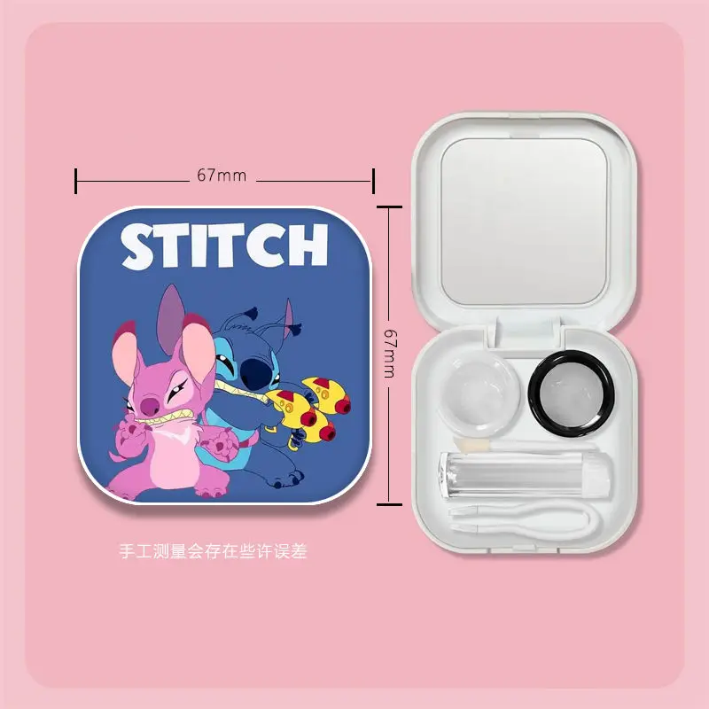 Disney Stitch Fashion Contact Lens Case Beauty Eye Box Container Cartoon Mini Glasses Care Box Storage Box with Tweezer Mirror