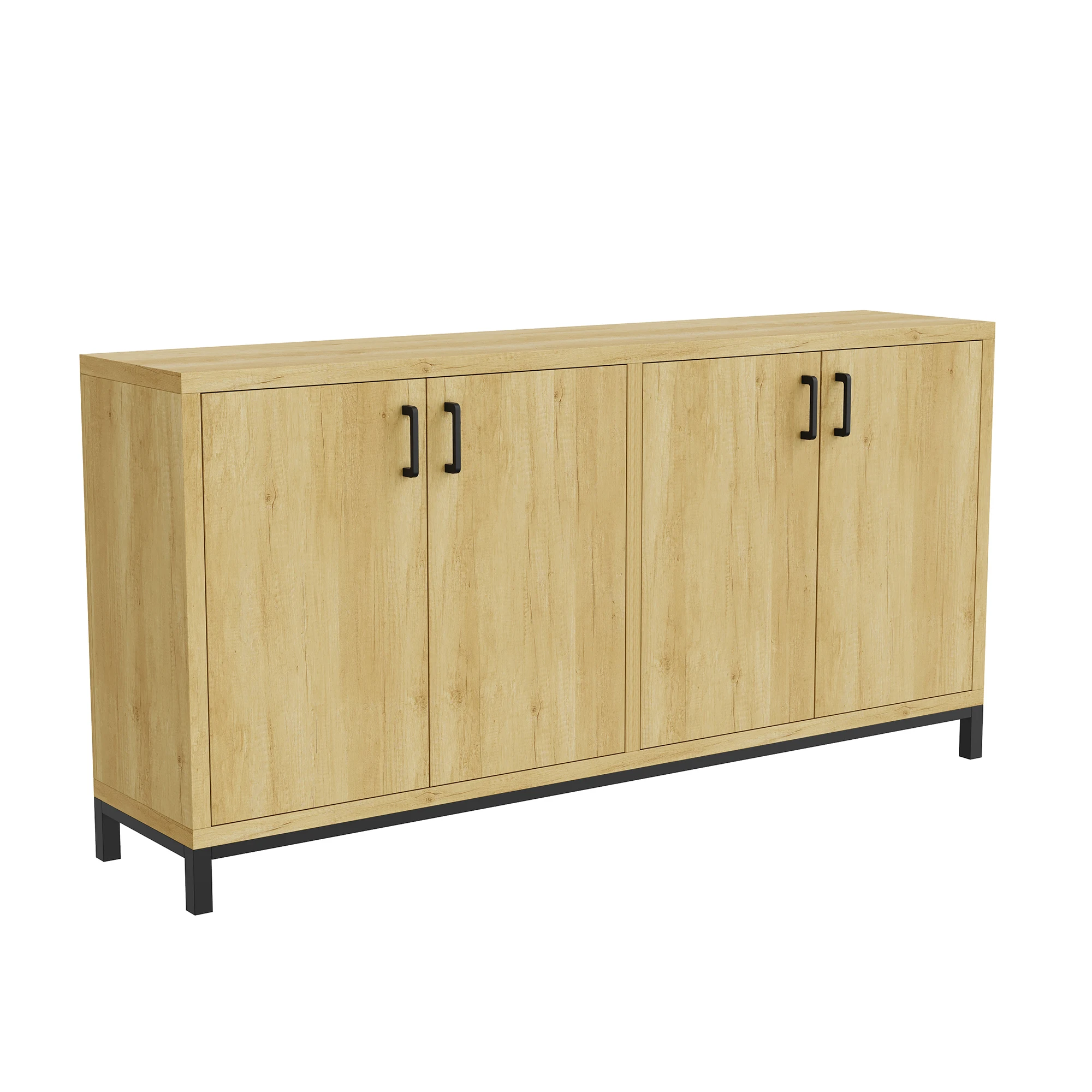 Rosahqnda houten dressoir met 4 deuren, moderne keukenkast, ladekast, buffetkast, voor eetkamer, woonkamer