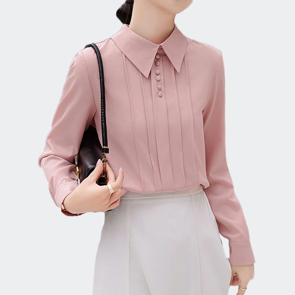 2024 Women\'s Cute Pink Tops Preppy Style Vintage Japan Korea Design Button Elegant Formal Pullover Shirts Casual Blouses Femme