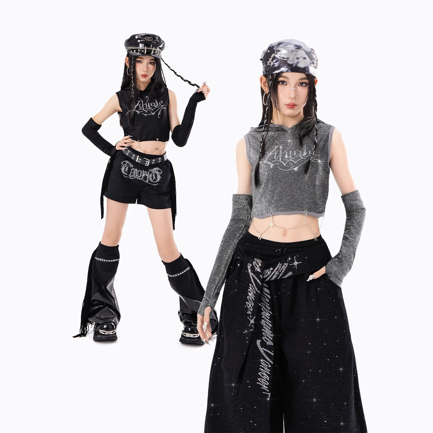 Children Hip Hop Dance Costumes For Girls Loose Hoodie Tops Loose Pants Streetwear Kids Jazz Performance Stage Clothes DQS24012