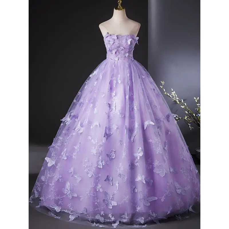 

Vestidos 15 Strapless Quinceanera Dresses Butterfly Applique Ball Gown Sweet Party Dress Elegant Sweetheart Prom Gown Customized