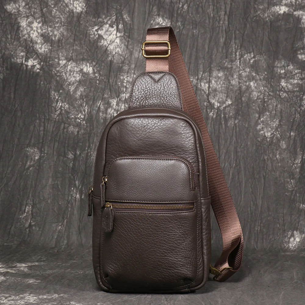

Men's genuine leather chest bag, versatile, casual, large-capacity soft leather single-shoulder crossbody backpack