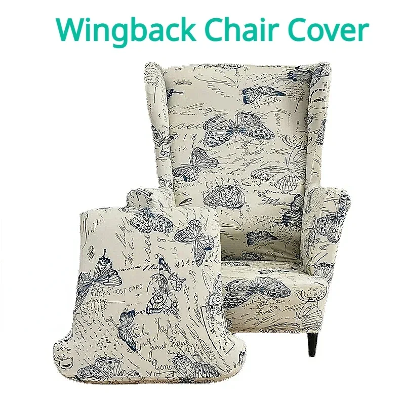 

Nordic Floral Wing Back Armrest Chair Covers Geometric Spandex Stretch Armchair Slipcovers Elastic Sloping Single Sofa Covers