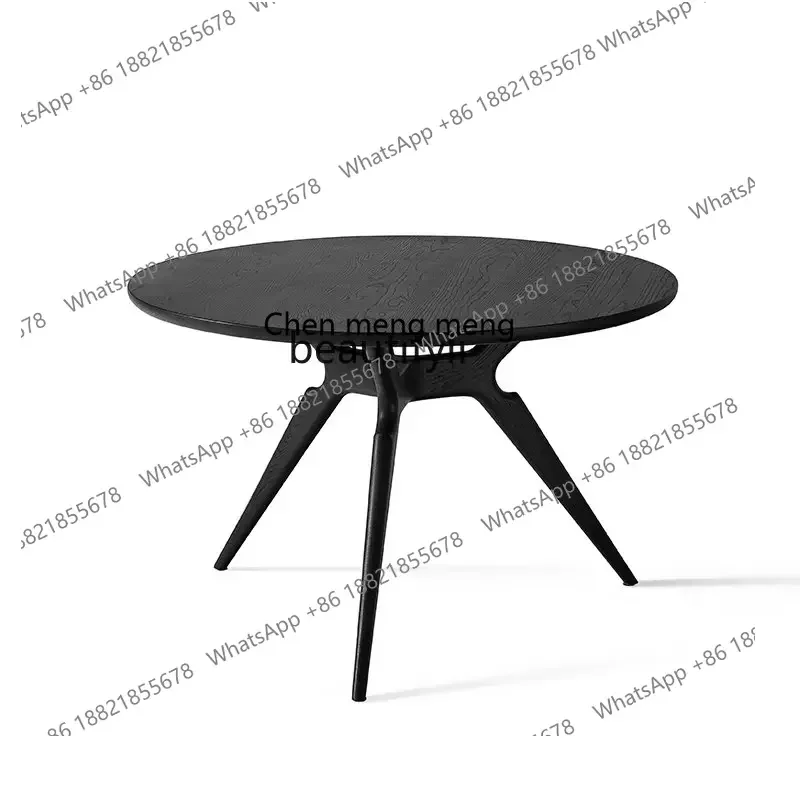 cn8350 LHY zq round Dining Table Nordic White Oak Solid Wood Dining Table Black High-End Affordable Luxury Table