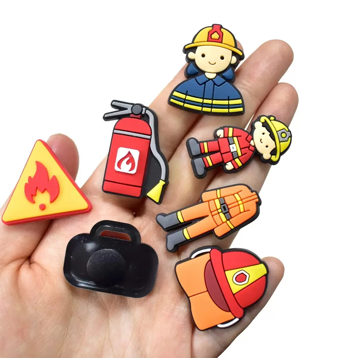 1/22Pcs Fire Hydrant PVC Shoe Charms Reflective Vest Firefighter Slipper Button Accessories DIY Kids Wristband