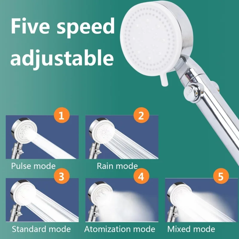3Pcs/Set Adjustable Silver/Black Shower Head, High Pressure Water Saving Shower Head With 5 Modes+Wall Mounted Bracket+1.5M Hose