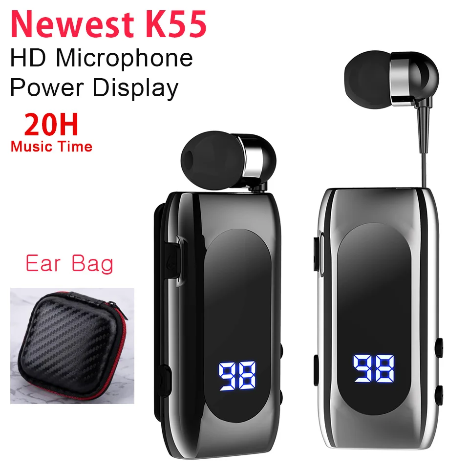 Wholesale K55 PK F920 Lavalier Business Bluetooth Headphone 20H Battery LED Digital Display Noice Cancelling Wireless Earphones