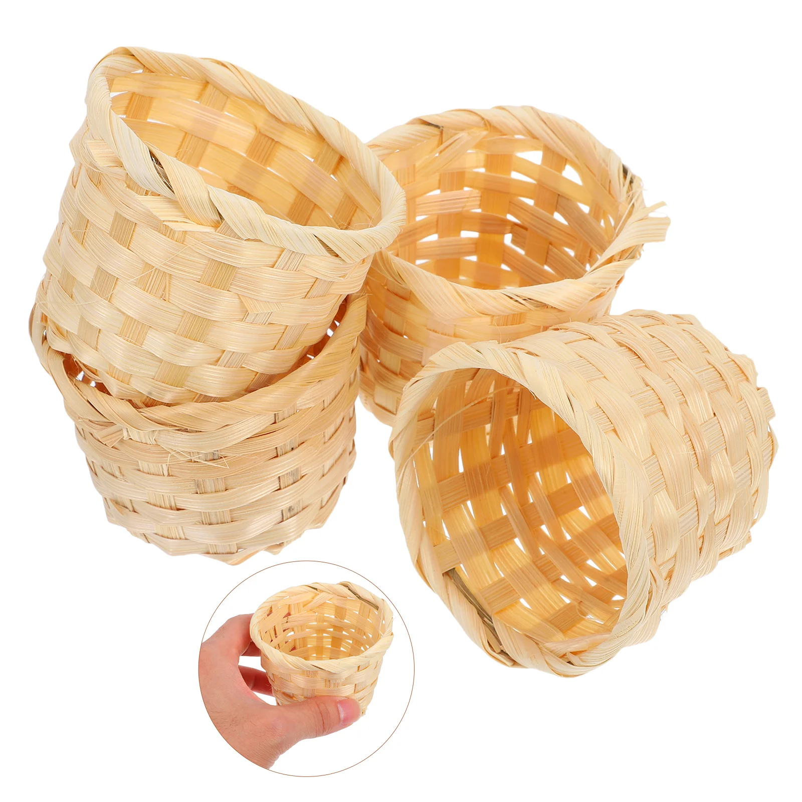 4 Pcs Woven Basket Storage Tiny Bamboo Wicker Small Baskets for Organizing Desktop Sundries Organizer Decorative Jute Mini Wood