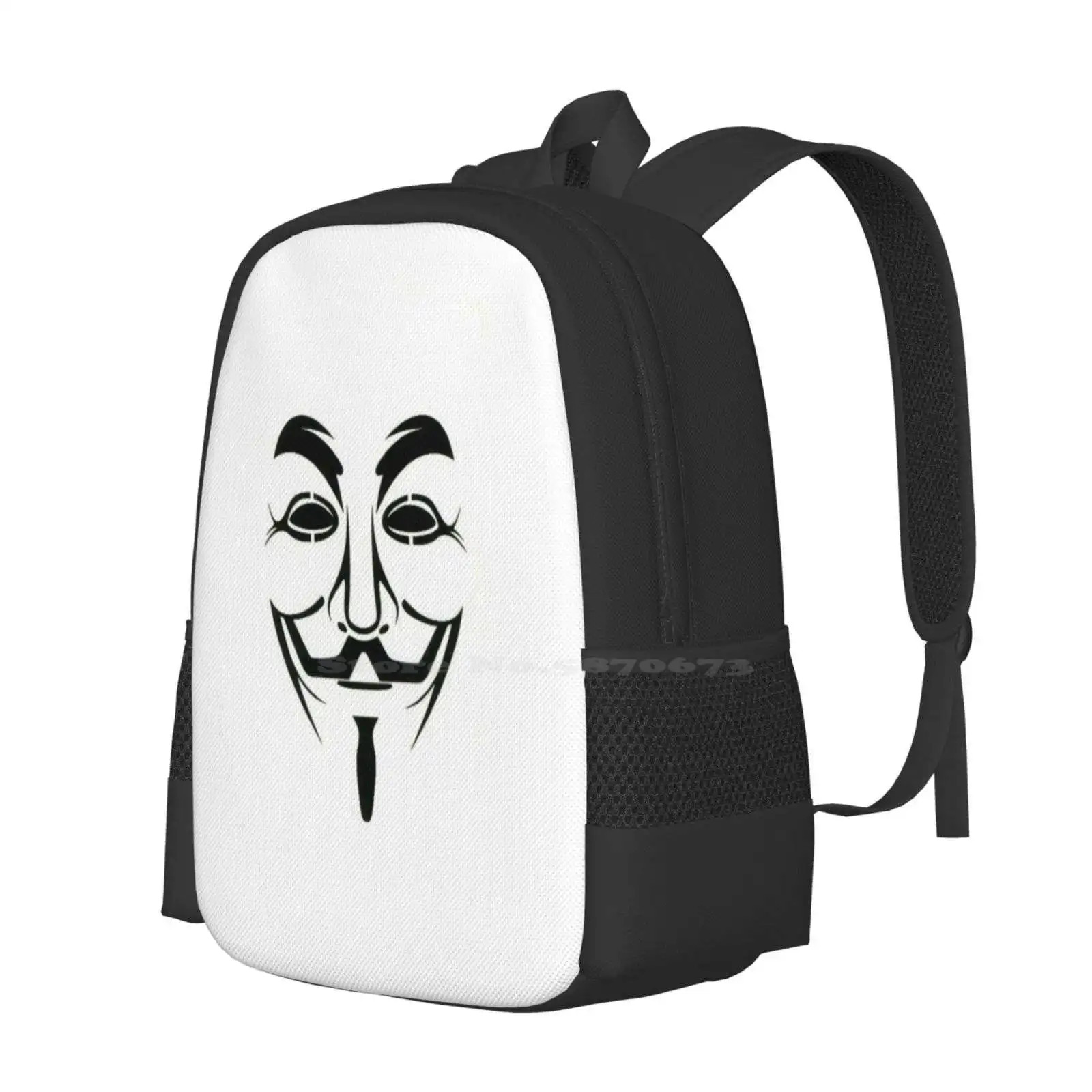 Xx Face , V For Vandetta School Bags For Teenage Girls Laptop Travel Bags Grandson Xx Logo Black White Indie Spotify