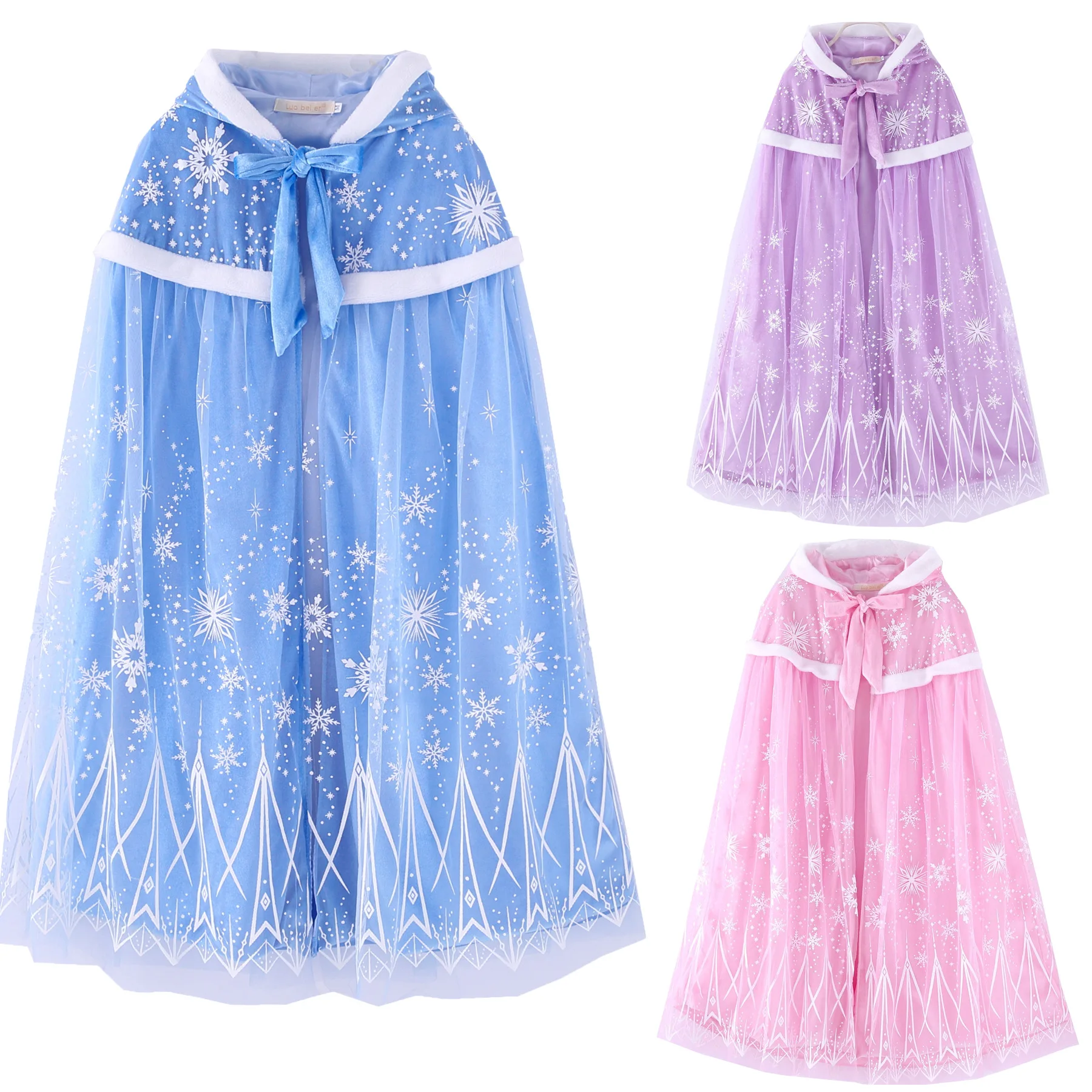 

Girl Hooded Cape Velvet Mesh Princess Dress Up Cloak Kids Birthday Family Party Princess Coat Mantle Halloween Costume Windproof