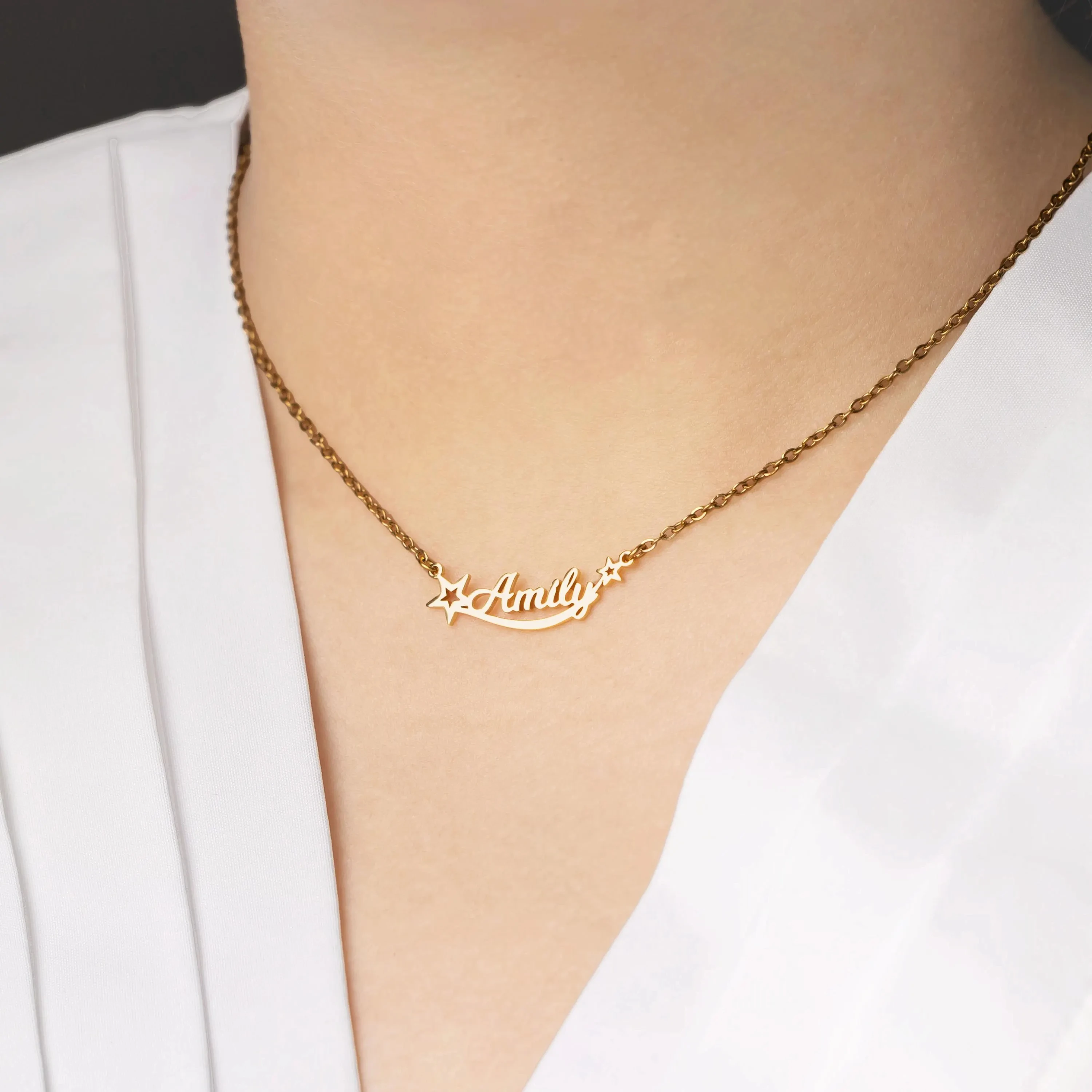 Custom Stars Necklace Personalized Shooting Star Name Necklace Bespoke Nameplate Necklaces For Women Men Stainless Steel Jewelry