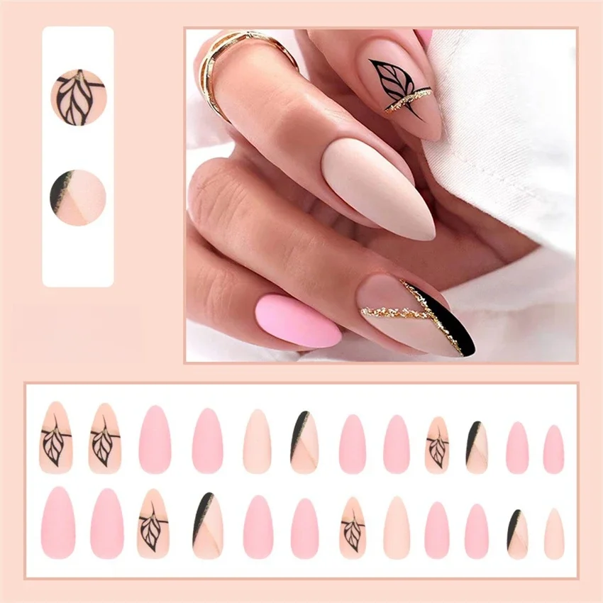 

24Pcs/Set Frosted Texture Simple Removable Handmade Wearing False Nails French Acrylic Fake Nails Full Cover Press on Nail Art