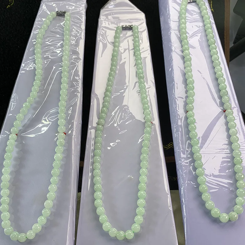 Myanmar Fake Jadeite Simple Women Moisturizing Delicate Jade Bead Necklace for Elders Festival