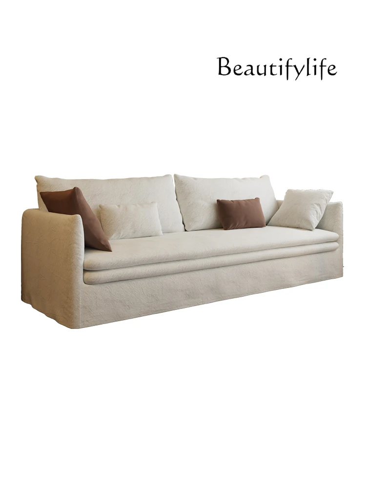 

Cotton and Linen Fabric Sofa Modern Simple French Three-Person Removable and Washable Latex Sofa