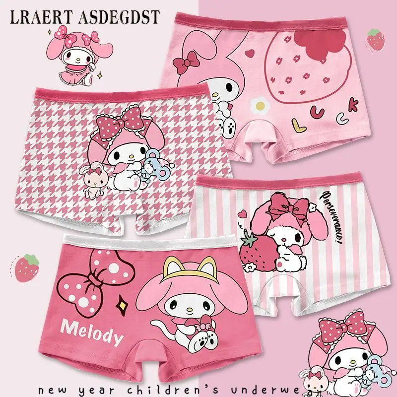 Roupa interior Sanrio Anime para crianças, Kuromi Cinnamoroll Cartoon Print, meninos e meninas, cuecas de algodão, shorts infantis, presente, 4 peças