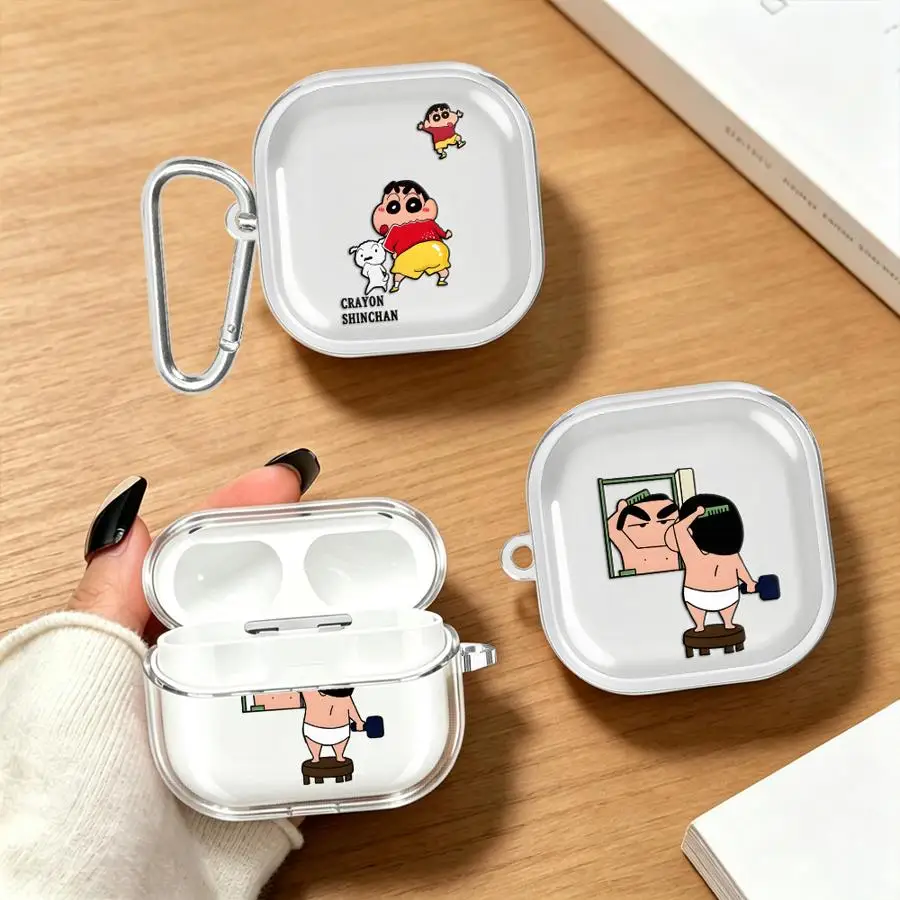 Clear Earphone Cases Cover With Hook Case For Samsung Galaxy Buds 4 Pro 3 FE 2Pro 2 Live 3Pro 4Pro Crayon Shin-chan Art