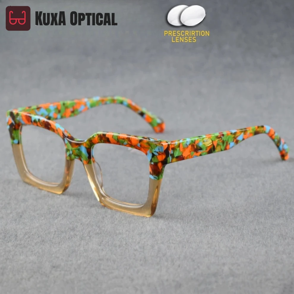 

KUXA Men Women Optical Prescription Glasses Myopia Hyperopia Progressive Lenses Eyeglasses Retro Acetate Daily Frame