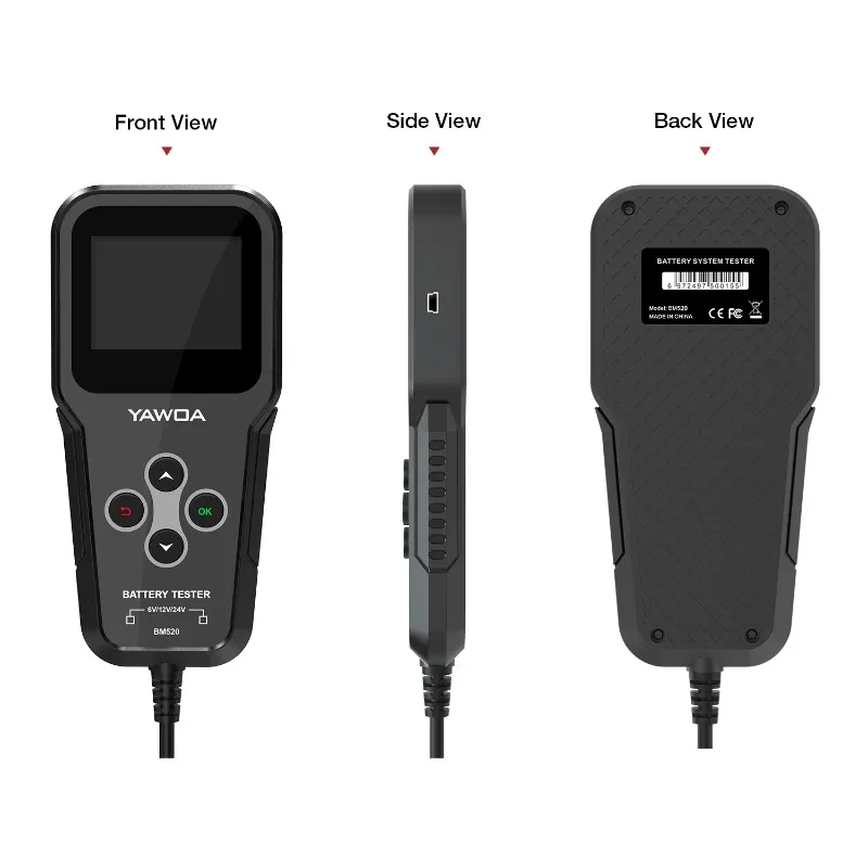 

BM520 Тестер автомобильного аккумулятора 6 В 12 В 24 В Анализатор системы аккумуляторной системы грузовика Тест запуска 12 В PK KW600