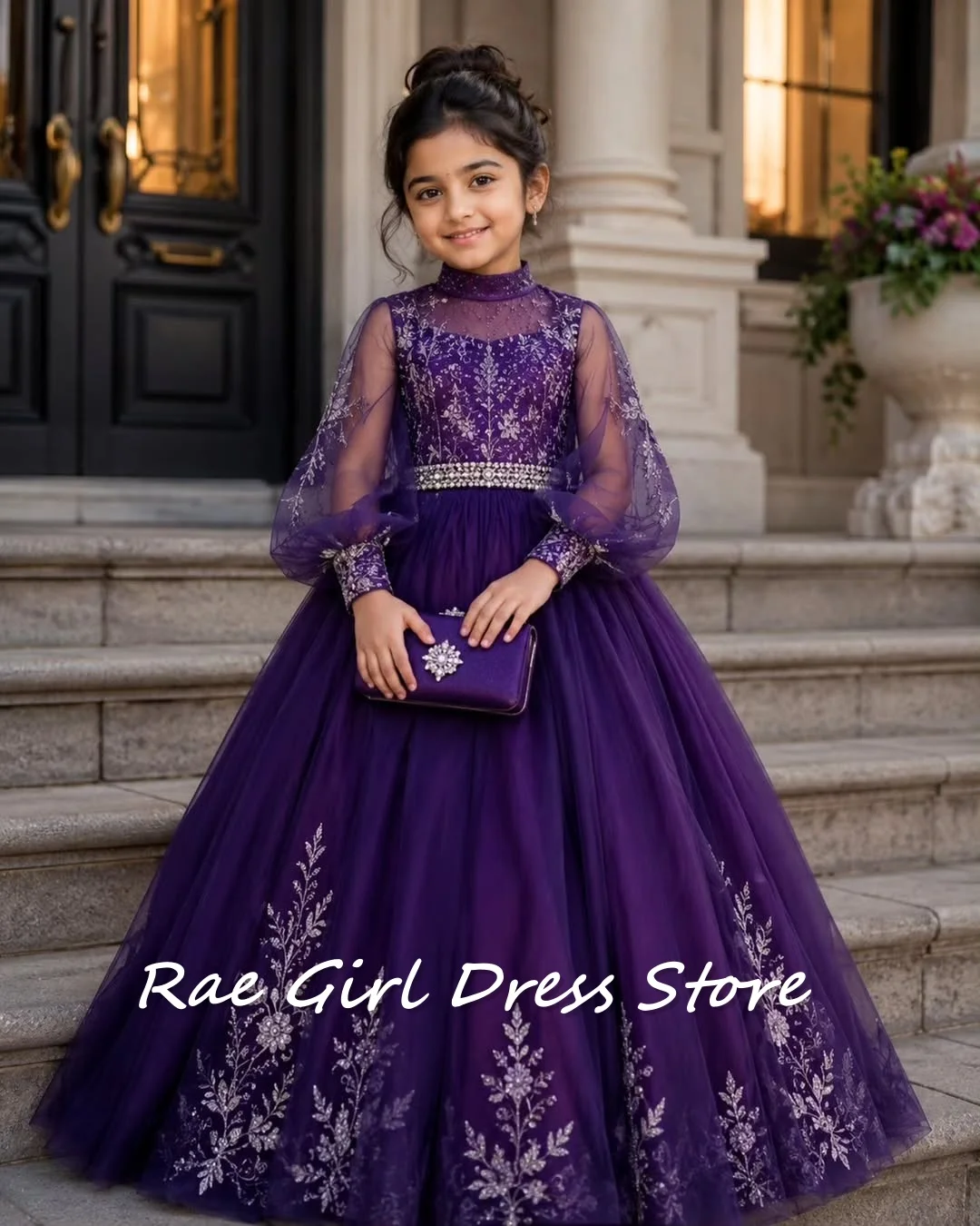 vestido-de-tul-morado-para-nina-cuello-alto-mangas-largas-abullonadas-transparentes-bordado-floral-plateado-vestido-de-gala-para-quinceanera-personalizado