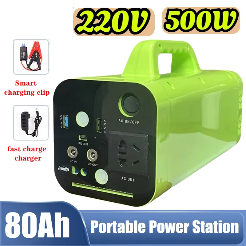 500W 80000mAh Portable Power Station Generator Battery Outdoor Camping Charger Emergency Power Supply Power Bank AC DC Output