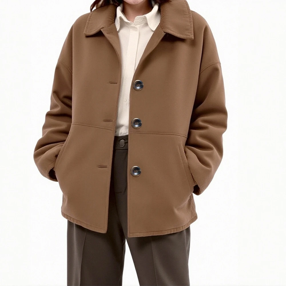 

Casual Round Neck Jacket Autumn Winter Clothes Decorative Buttons Women's Top Classy Elegant Fashionable Streetwear