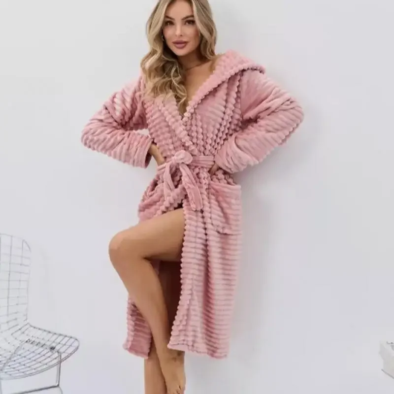 

Women Long Sleeve Kimono Gown Warm Flannel Robe Lady Shower Bathrobe Thicken Sleepwear Nightwear Intimate Lingerie Loungewear