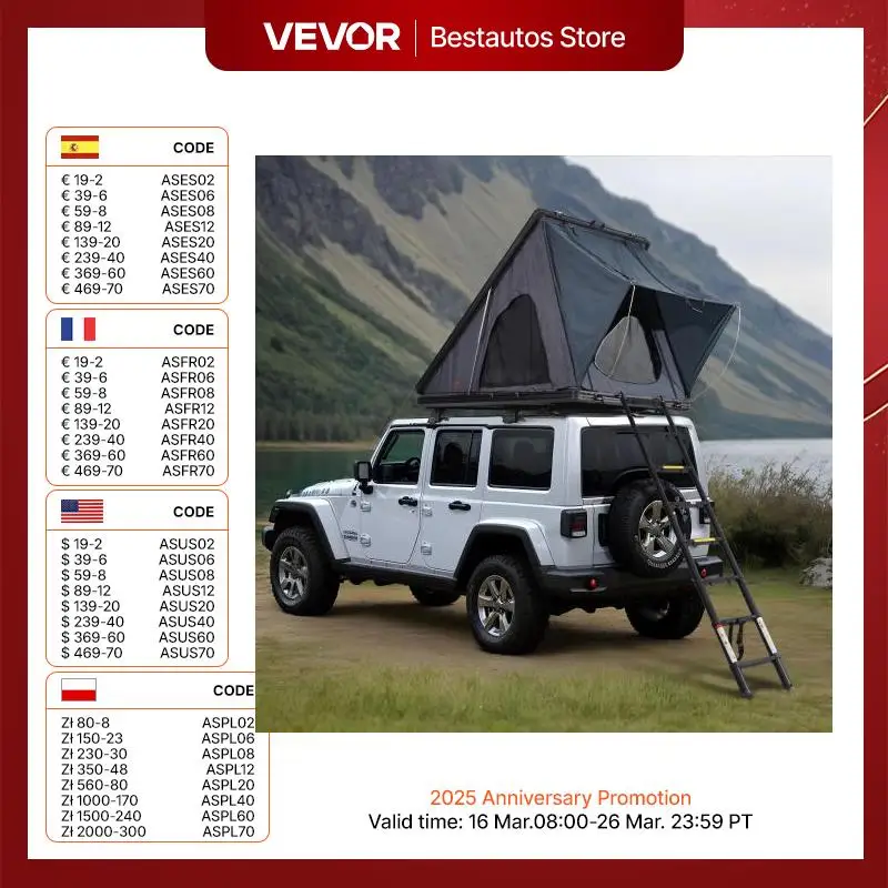 VEVOR Rooftop Tent Hard Shell Roof Top with Telescopic Ladder Thick Mattress Waterproof Windproof for Jeep SUV Van Pickup Truck