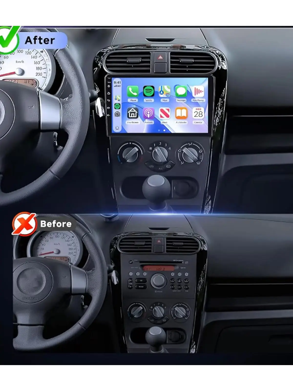 ESSGOO 4 GB + 64 GB, Android 15, Bluetooth, Wi‑Fi, RDS, FM, SWC, NAVI, AM, für OPEL Agila, SUZUKI Splash, Ritz 2008–2014. Multimedia-Videoplayer und Autoradio mit kabellosem CarPlay und Android Auto.