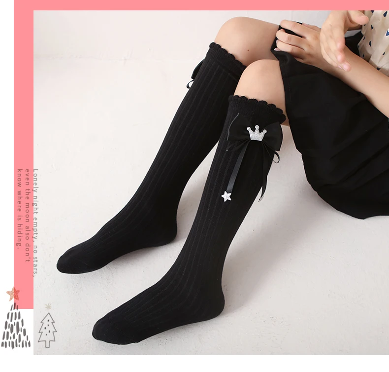 Neue Kinder Mädchen Bogen lange Socken Frühling Herbst Baumwolle über dem Knie hoch kawaii Socken niedlich glänzend Krone Stern Baby Lolita Strümpfe – Detail 10