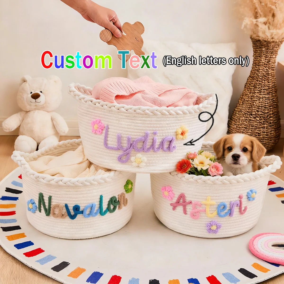 Personalisierter Häkel-Aufbewahrungskorb |   Personalisierter Namenskorb |   Aufbewahrungsbox |   Party-Geschenkkorb |   Spielzeugkorb