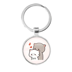 Mitao Cat Glass Charm Keychain Cute Couple Peach Cat Schoolbag Ornaments Cat Pendant Charm Keyring Jewelry Gifts For Friends