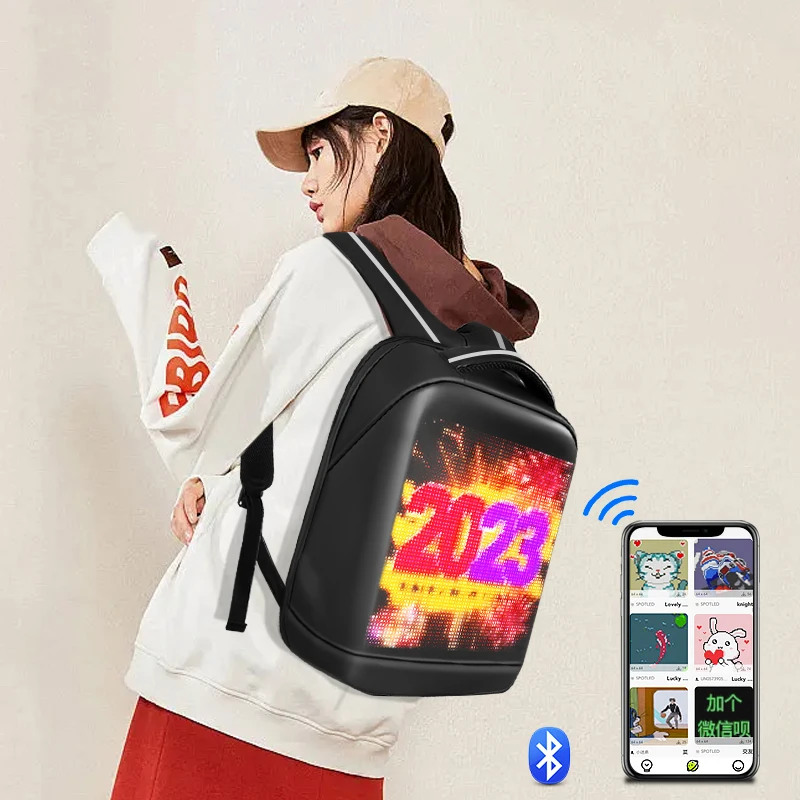 Full color APP control LED backpack  programmable Dynamic LED Screen Display 3D school Backpack smart led backpack eyes