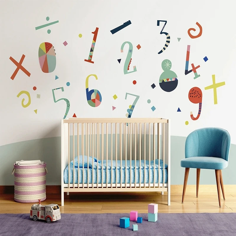 Custom Large Size Wallpaper Modern Simple 3D Cartoon Math Numbers Wall Mural Paper for Kids Children's Room Bedroom Decoration