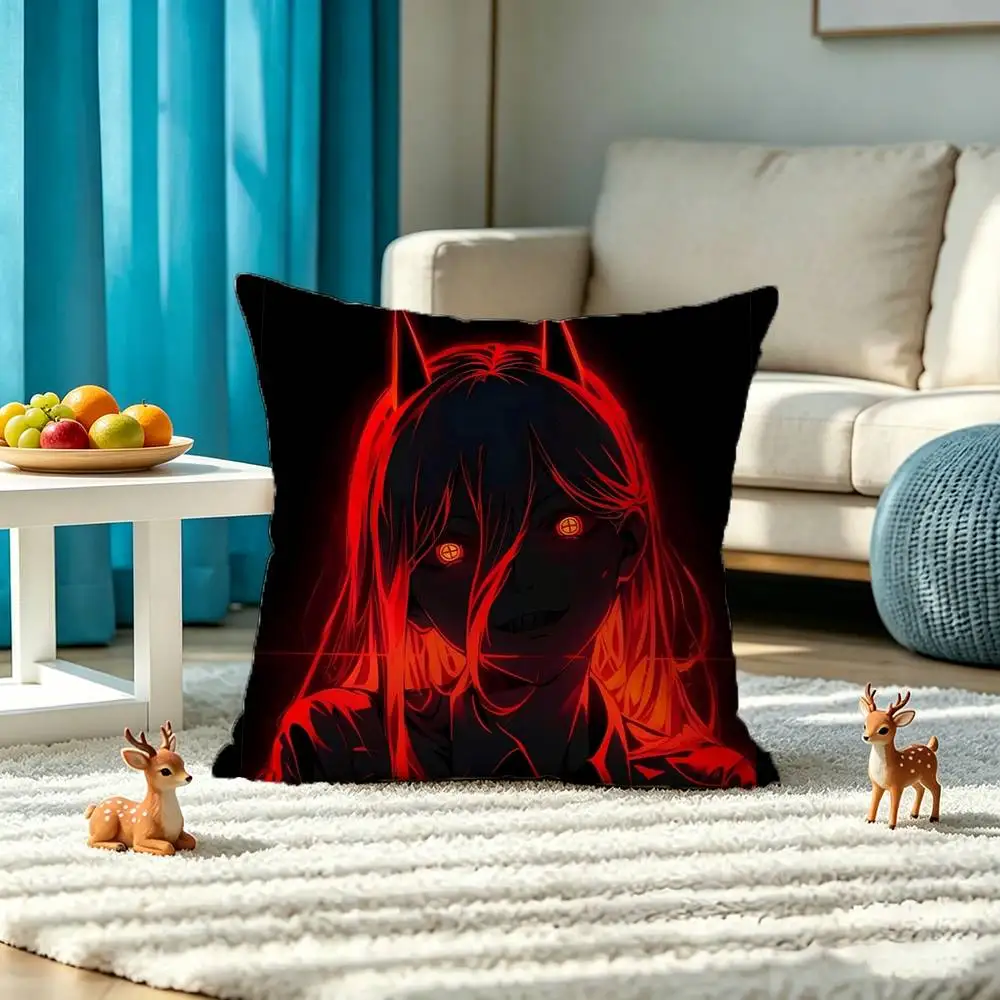 C-Chainsaw Man Power Pillow Case Square Double-Sided Sofa Cushion Cover Bedroom Bedside Pillow 3