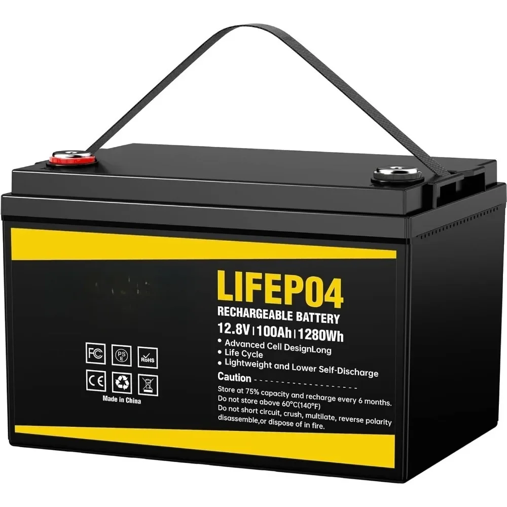 

12V 100Ah LiFePO4 Battery - Small RV Battery with 100A BMS, 15000+ Deep Cycles, Solar Energy Storage, Lithium Phosphate Batterie