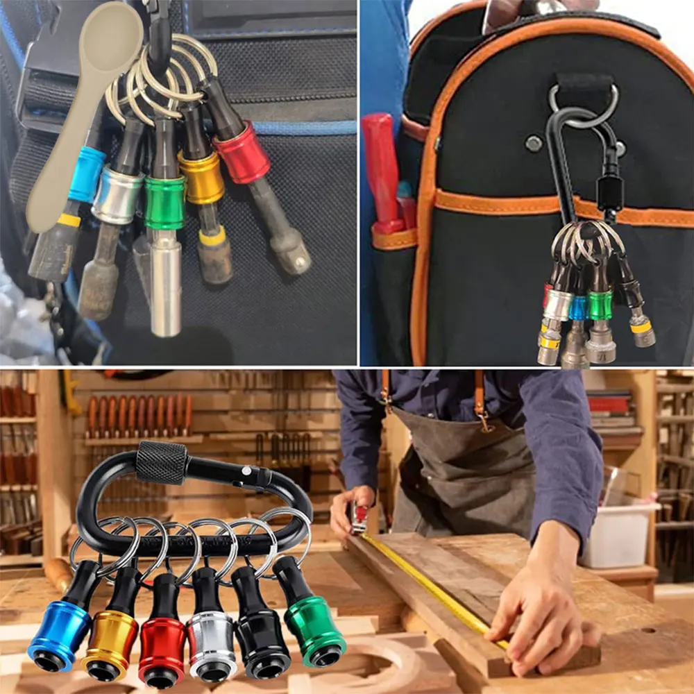 Portapunte per cacciavite con codolo esagonale a cambio rapido da 6/12 pezzi, barra di prolunga in lega di alluminio da 1/4", strumento portachiavi portatile per trapano - Gif