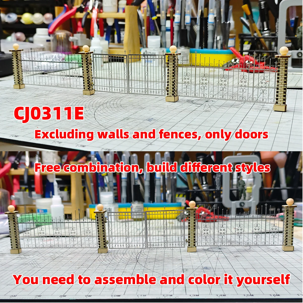 Photo Eatch PE Maßstabsmodellbausatz Architektur Baukonstruktion Europäischer Stil Metalltor Niedrige Tür Miniatur-Diorama 1/35 – Detail 6