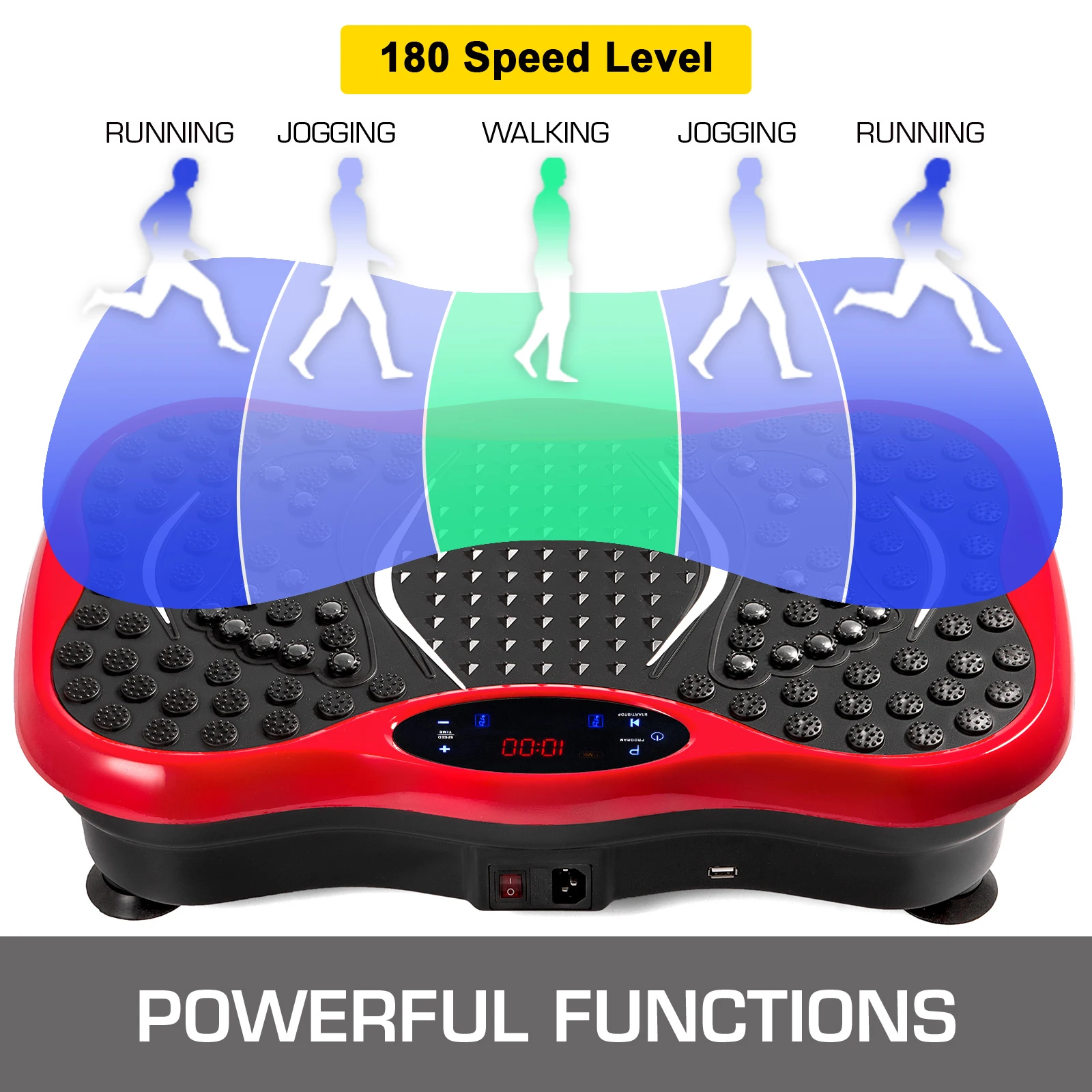 OldFe Piattaforma Vibrante per Allenamento Domestico in Materiale ABS 200W Rosso con Telecomando e Paio di Bande di Resistenza, Pedana in ABS Piattaforma Vibrante Uso Casalingo per Allenamento Fisico