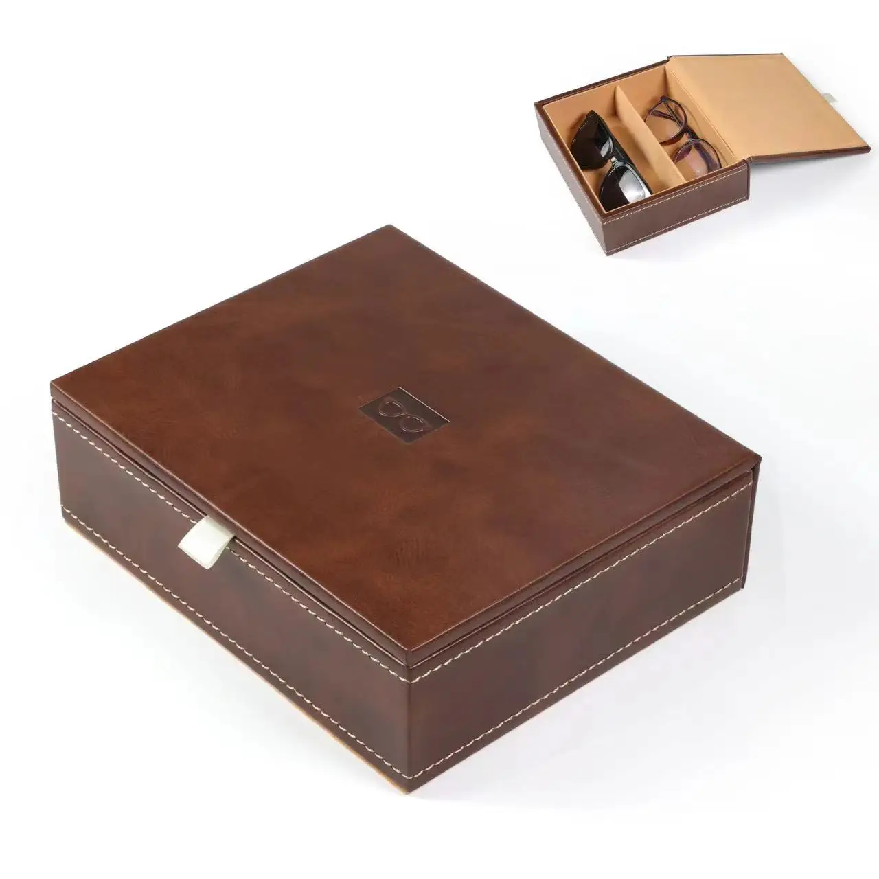 PU Leather Eyeglasses Storage Box Sunglasses Box for Travel Jewelry Display Case Watch Box for Women Men 2Slots 4Sloct