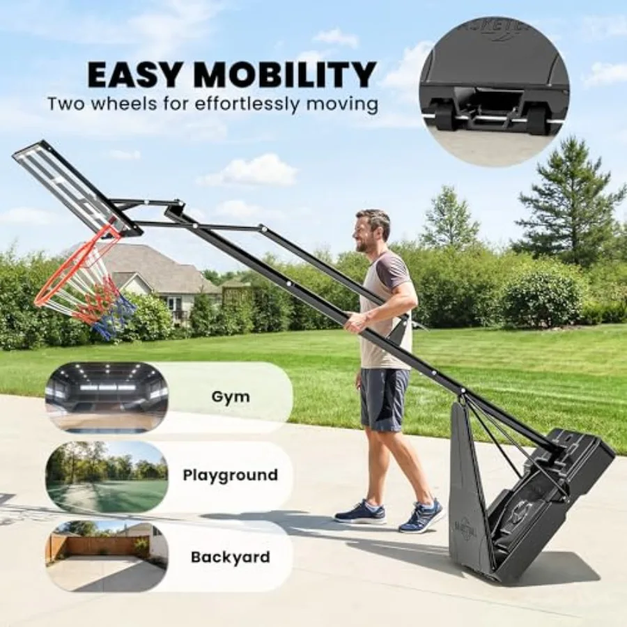 Outdoor portable basketball hoop for driveway backyard indoor use, polycarbonate backboard, black with red accents, shatterproo - view 5