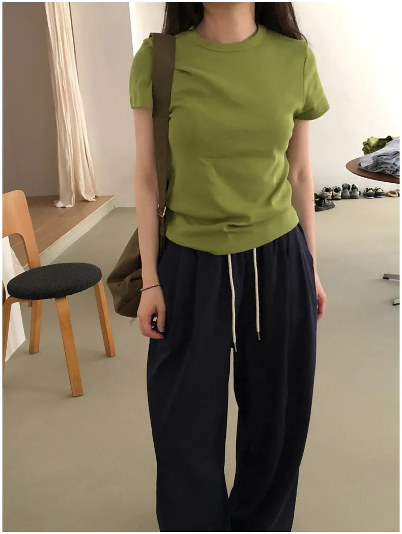 

Длинный комплект футболок в клетку в стиле ретро с круглым вырезом Ne Color ort Sve, женский повседневный летний наряд